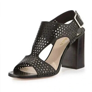Prada Perforated T-Strap Sandal, Nero‎ Sz 40.5 US 10.5